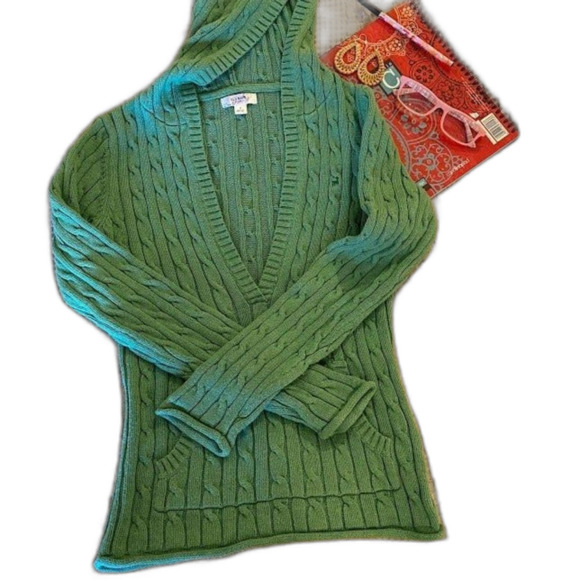 Old Navy Size Medium Green Hooded cable knit sweater with large front pocket - Picture 1 of 10
